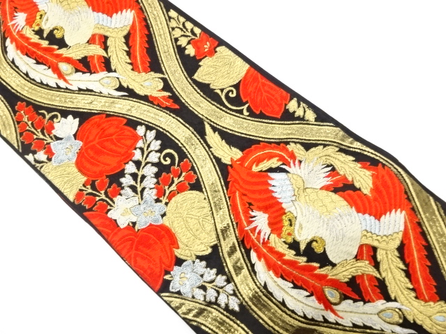 JAPANESE KIMONO / ANTIQUE FUKURO OBI / SILK / WOVEN PHOENIX & PAULOWNIA